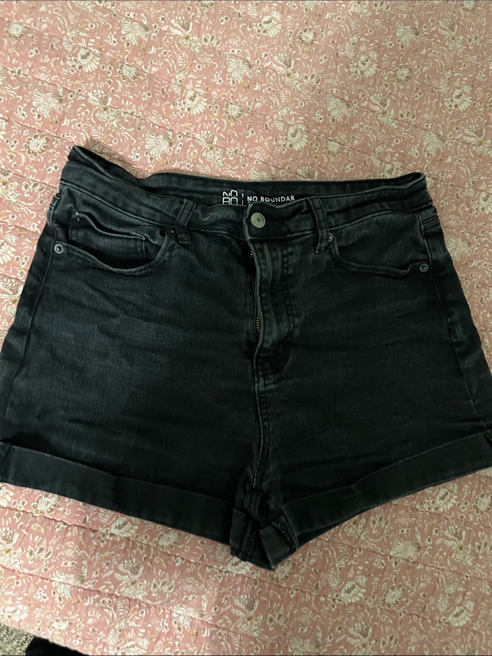 No Boundaries Black High Waist Cuffed Denim Shorts
